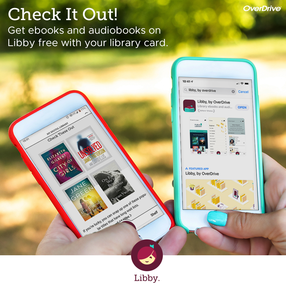 two phones showing libby by overdrive app