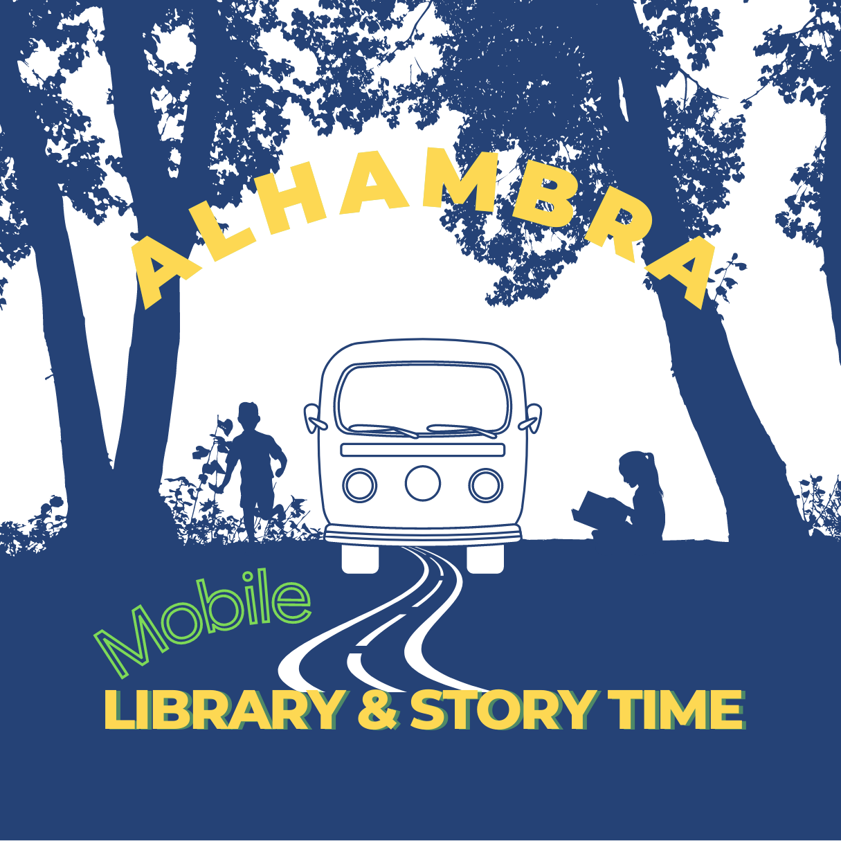 alhambra mobile library and story time logo
