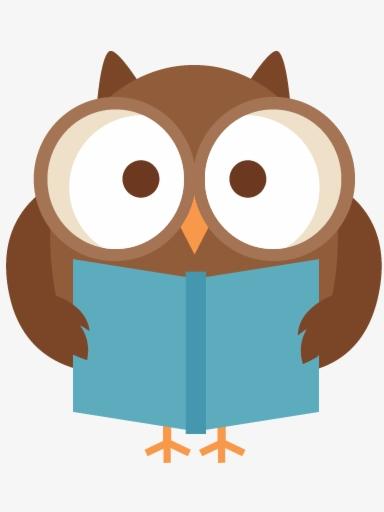illustration of an owl with big eyes holding a book