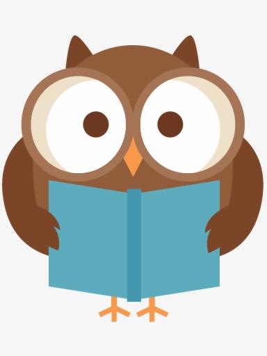 illustration of an owl with big eyes holding a book