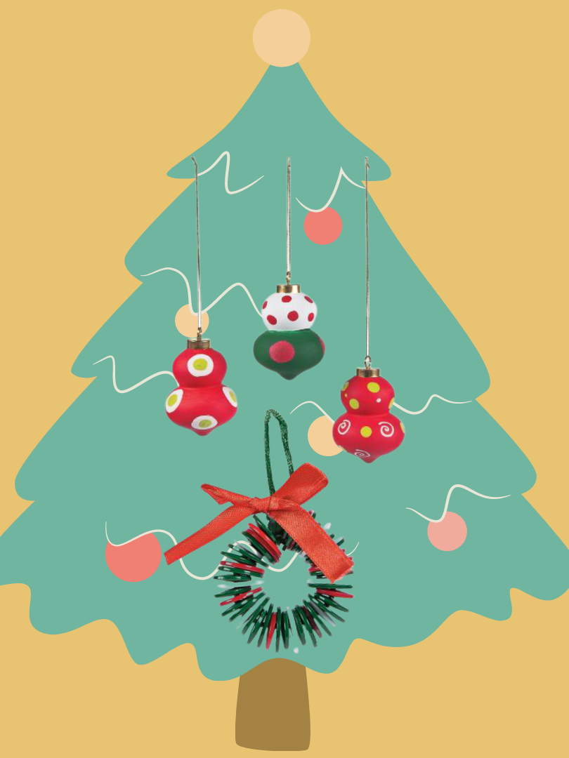 image of a christmas tree with red and green ornaments on it