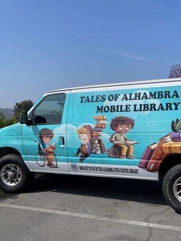 photo of the alhambra mobile library van at a park